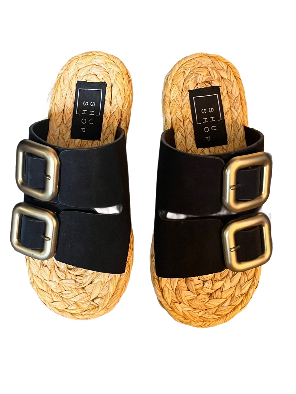 ShuShop Womens Billie Jute Black Slide Sandals New Size 6.5